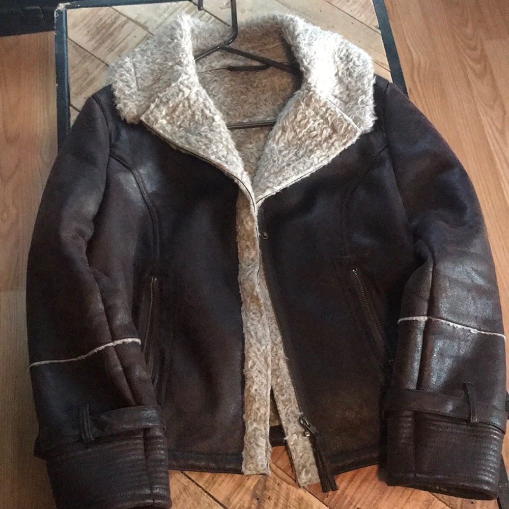 Leather coat.  Sherpa lined